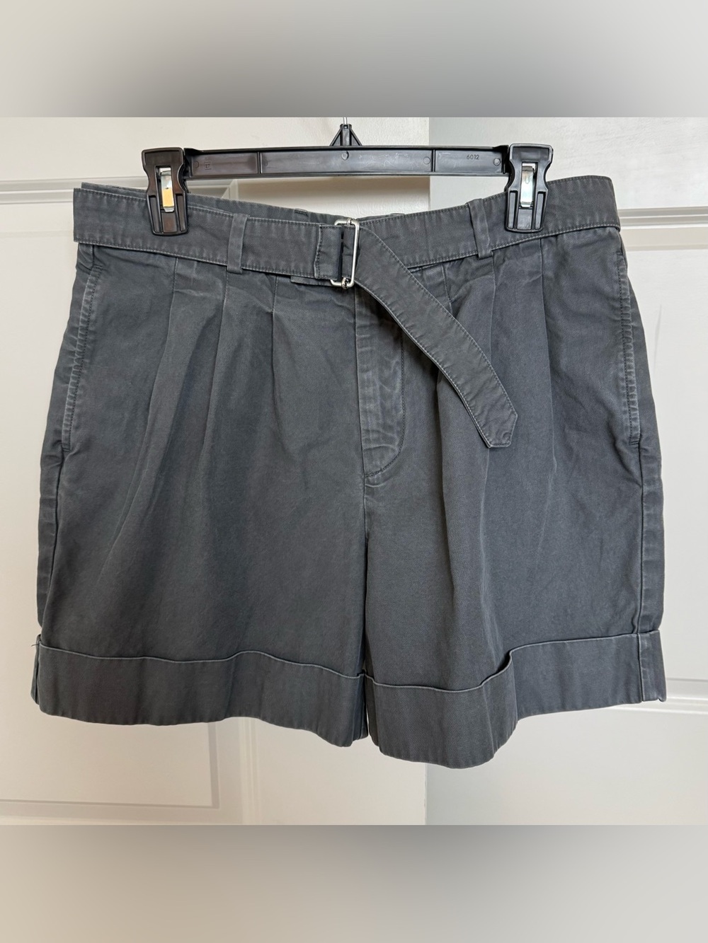 Officine Generale Women’s Charcoal Gray Belted Pleated High-Waisted Shorts